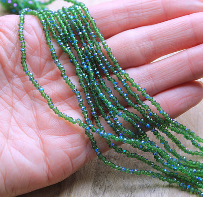 The Bead Store 2.5x2mm Electroplated  Faceted Crystal Glass Rondelle Beads ~ Green AB ~ 155 beads/strand