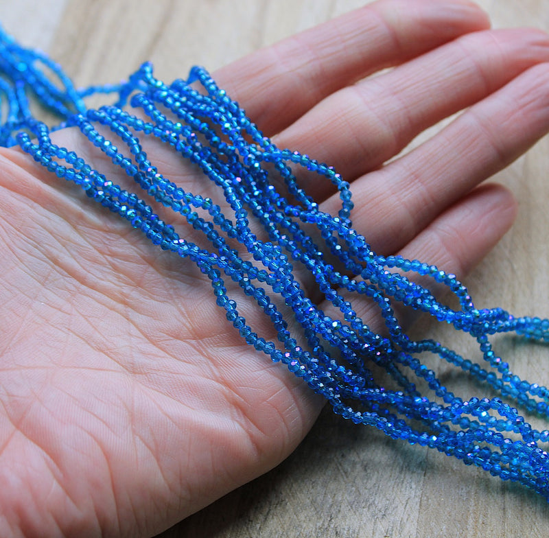 The Bead Store 2.5x2mm Electroplated  Faceted Crystal Glass Rondelle Beads ~ Steel Blue AB ~ 155 beads/strand