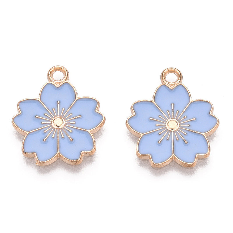 The Bead Store 20mm Gold Plated Light Blue Enamel Sakura Flower Charms ~ Pack of 2