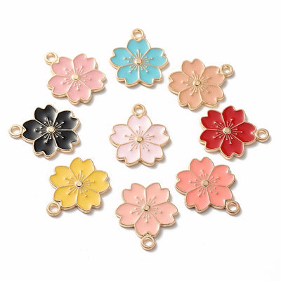 The Bead Store 20mm Gold Plated Mixed Colour Sakura Flower Charms ~ Pack of 4