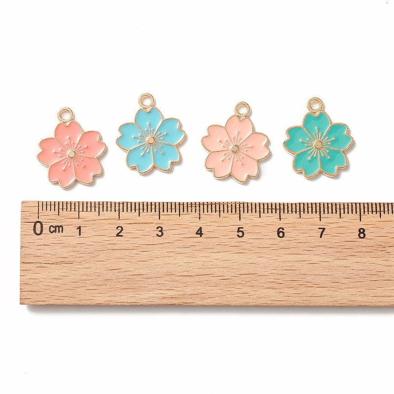 The Bead Store 20mm Gold Plated Mixed Colour Sakura Flower Charms ~ Pack of 4