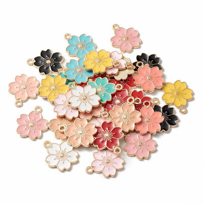 The Bead Store 20mm Gold Plated Mixed Colour Sakura Flower Charms ~ Pack of 4