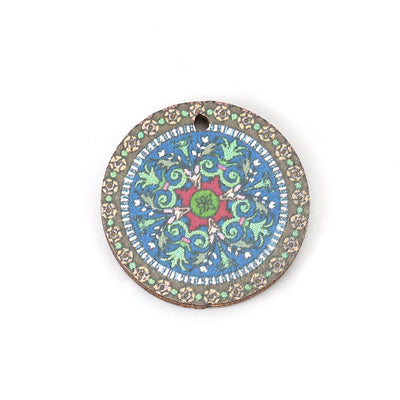 The Bead Store 20mm Round Wood Pendant ~ Blue and Brown