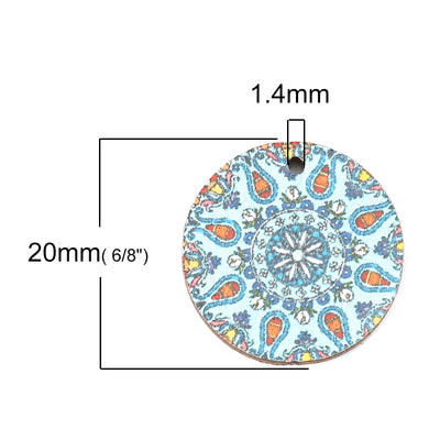 The Bead Store 20mm Round Wood Pendant ~ Light Blue