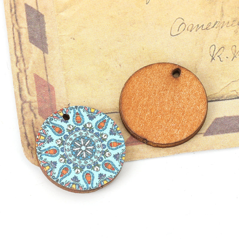 The Bead Store 20mm Round Wood Pendant ~ Light Blue