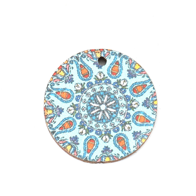 The Bead Store 20mm Round Wood Pendant ~ Light Blue