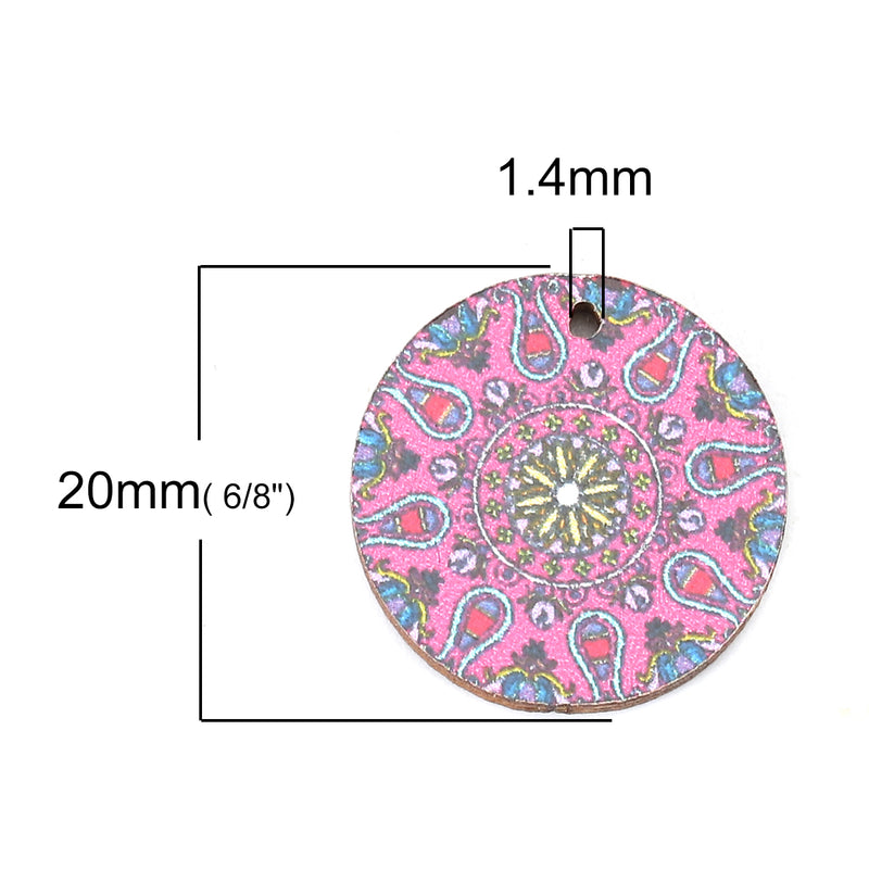 The Bead Store 20mm Round Wood Pendant ~Pink