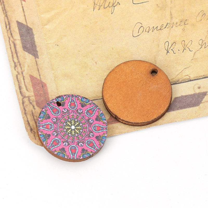 The Bead Store 20mm Round Wood Pendant ~Pink
