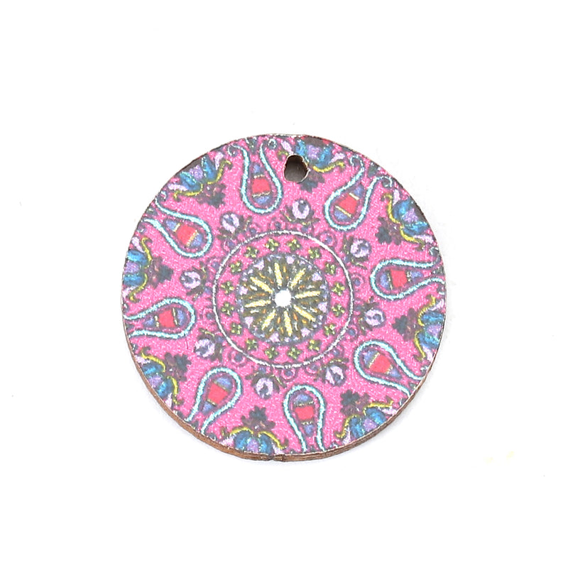 The Bead Store 20mm Round Wood Pendant ~Pink