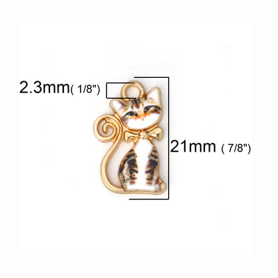 The Bead Store 21x13mm Gold Plated Enamelled Cat Charm 