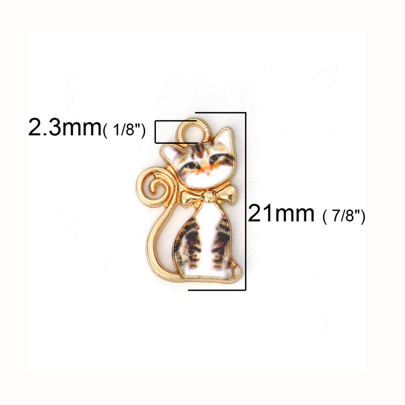 The Bead Store 21x13mm Gold Plated Enamelled Cat Charm 