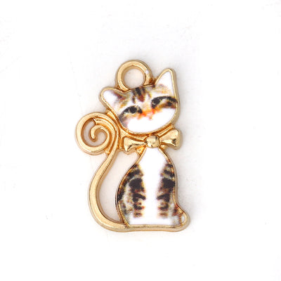 The Bead Store 21x13mm Gold Plated Enamelled Cat Charm 