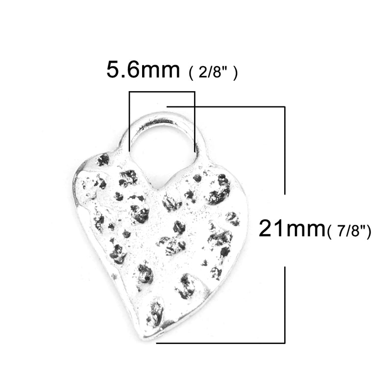 The Bead Store 21x16mm Antique Silver Plated Hammered Heart Charm