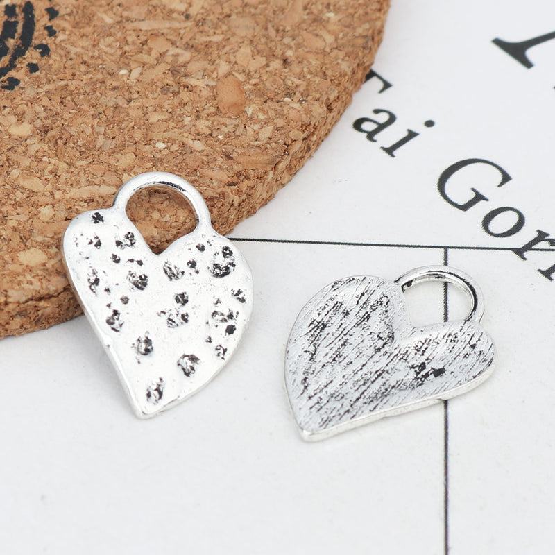 The Bead Store 21x16mm Antique Silver Plated Hammered Heart Charm