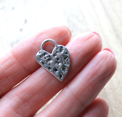 The Bead Store 21x16mm Antique Silver Plated Hammered Heart Charm