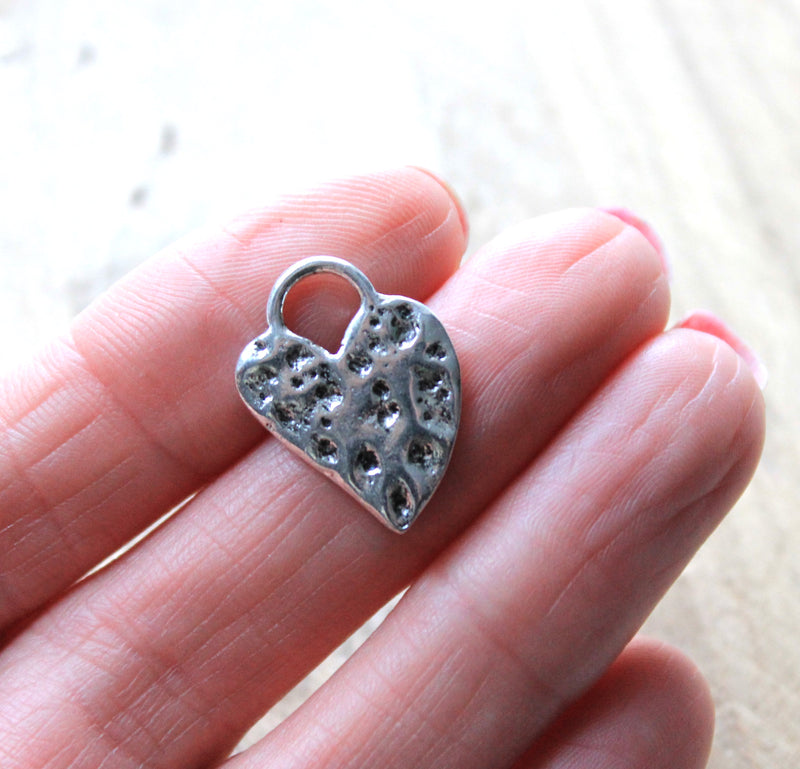 The Bead Store 21x16mm Antique Silver Plated Hammered Heart Charm