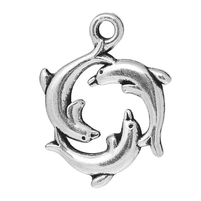 The Bead Store 21x16mm Antique Silver Plated Three Dolphins Pendant