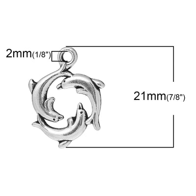 The Bead Store 21x16mm Antique Silver Plated Three Dolphins Pendant