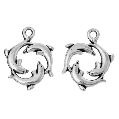 The Bead Store 21x16mm Antique Silver Plated Three Dolphins Pendant