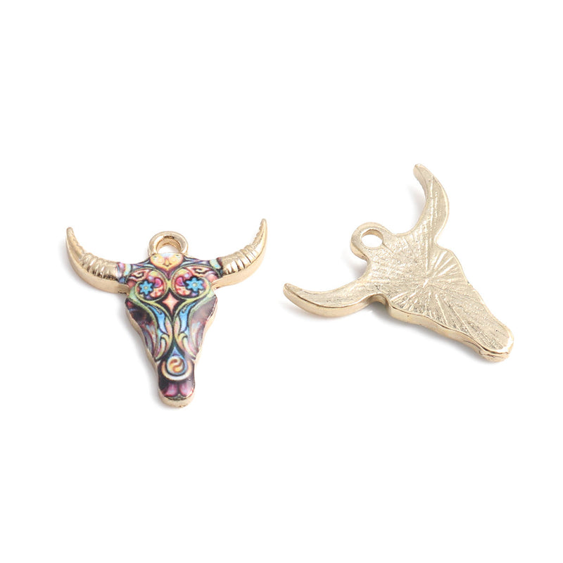 The Bead Store 22mm Gold Plated Enamelled Bull Head Charm 