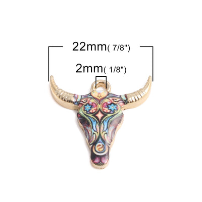 The Bead Store 22mm Gold Plated Enamelled Bull Head Charm 