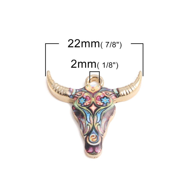 The Bead Store 22mm Gold Plated Enamelled Bull Head Charm 