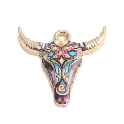 The Bead Store 22mm Gold Plated Enamelled Bull Head Charm 