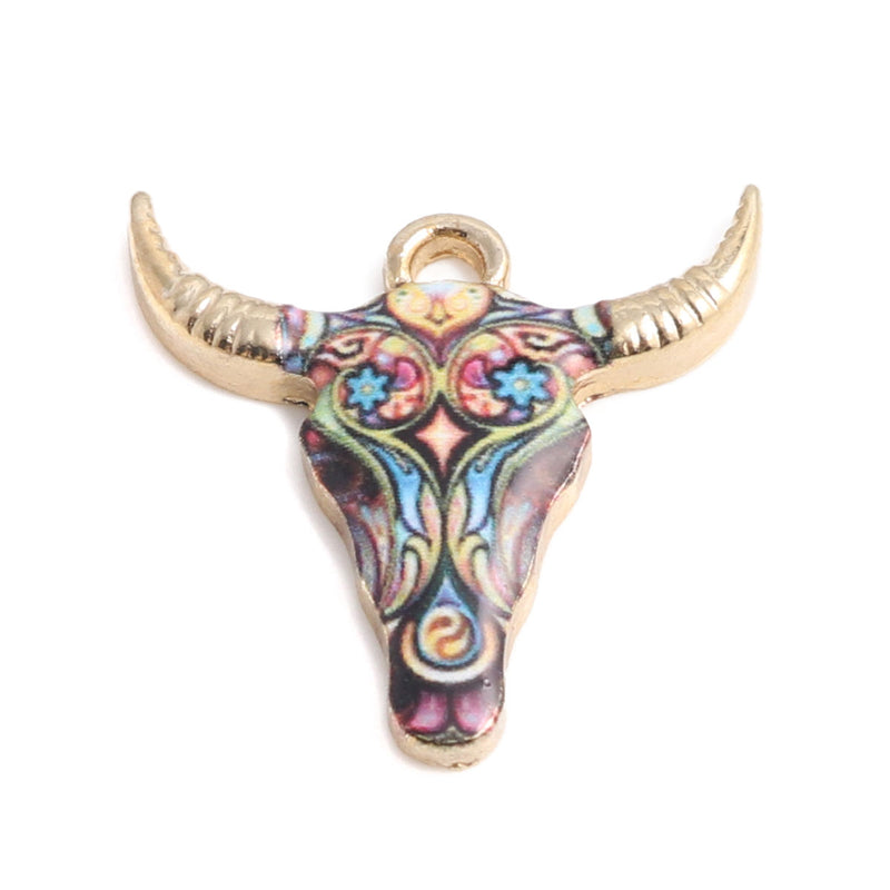 The Bead Store 22mm Gold Plated Enamelled Bull Head Charm 