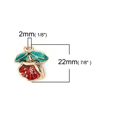 The Bead Store 22mm Gold Plated Red and Green Enamel Flower Charm