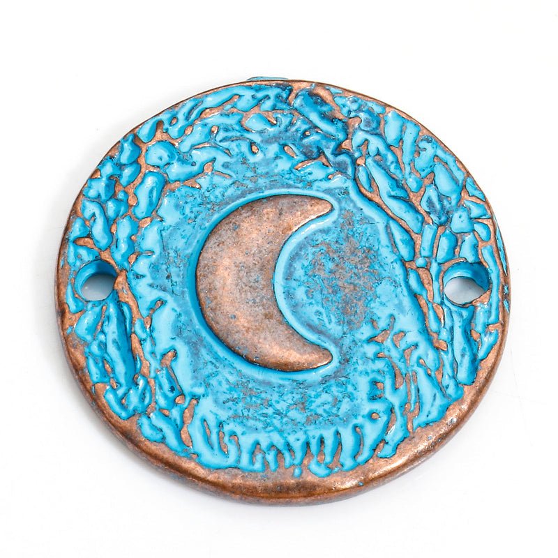 The Bead Store 22mm Round Antique Copper and Blue Patina Moon Connector 