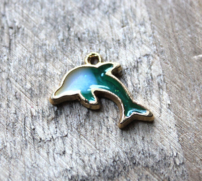 The Bead Store 22x14mm Gold Plated Sea Green Resin Dolphin Charm