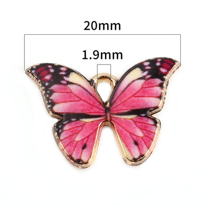 The Bead Store 22x15mm Gold Plated Fuchsia Enamel Butterfly Charm