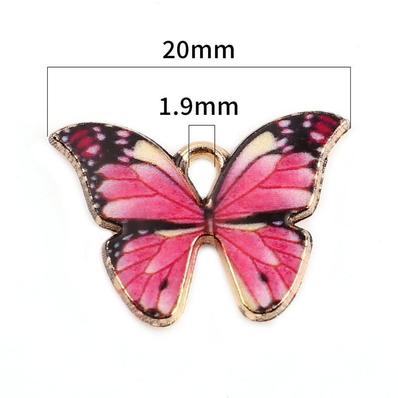 The Bead Store 22x15mm Gold Plated Fuchsia Enamel Butterfly Charm
