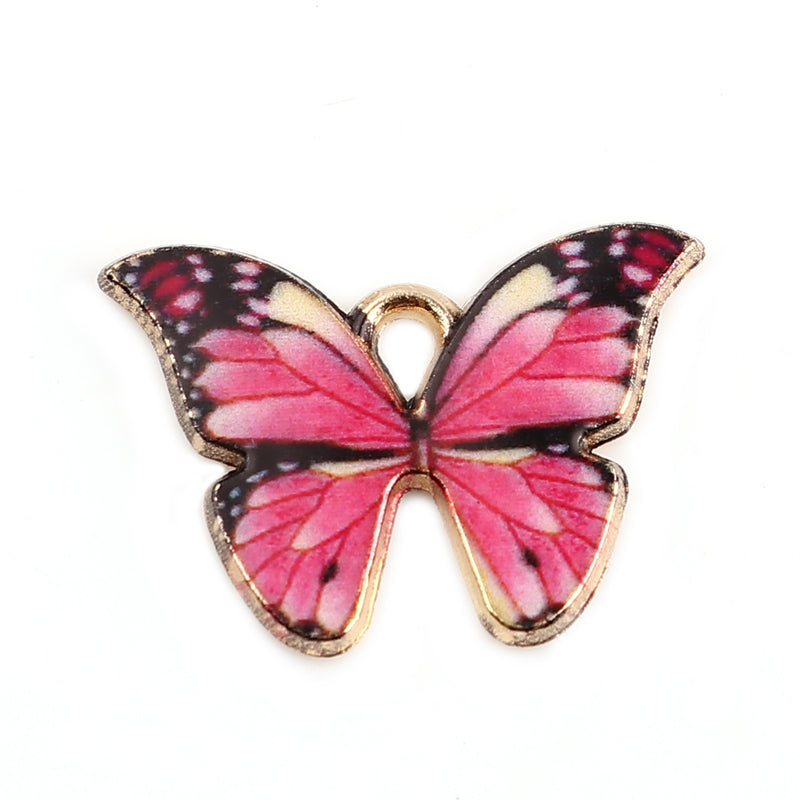 The Bead Store 22x15mm Gold Plated Fuchsia Enamel Butterfly Charm