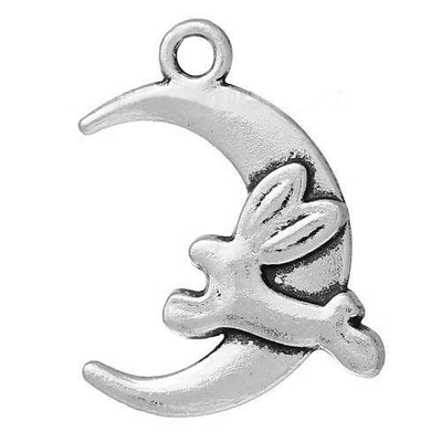 The Bead Store 22x17mm Antique Silver Plated Rabbit and the Moon Pendant