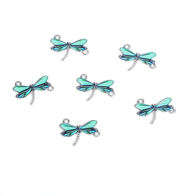 The Bead Store 22x17mm Rhodium Plated Green Blue Enamel Dragonfly Connector