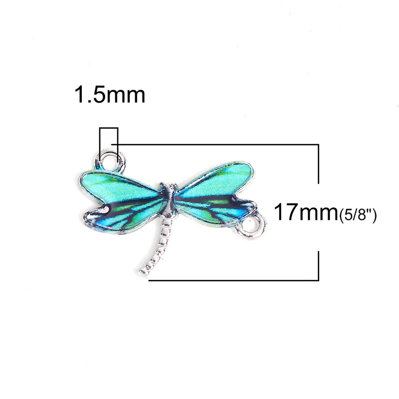 The Bead Store 22x17mm Rhodium Plated Green Blue Enamel Dragonfly Connector