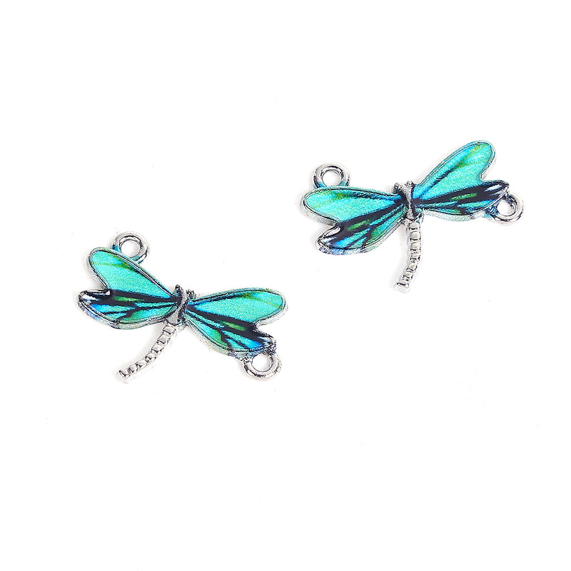 The Bead Store 22x17mm Rhodium Plated Green Blue Enamel Dragonfly Connector