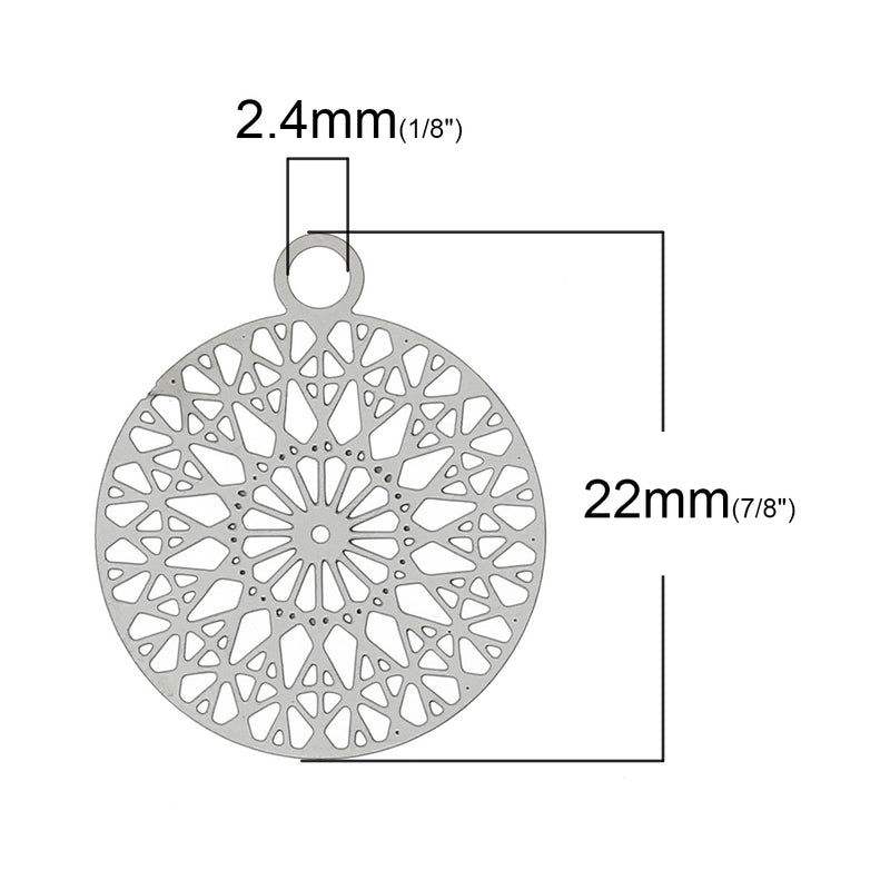 The Bead Store 22x18mm Round Stainless Steel Filigree Pendant