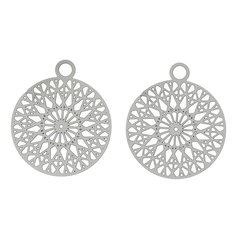 The Bead Store 22x18mm Round Stainless Steel Filigree Pendant