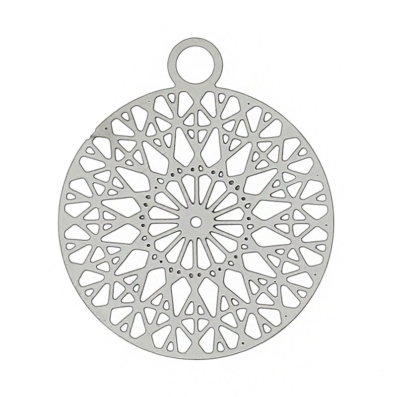 The Bead Store 22x18mm Round Stainless Steel Filigree Pendant