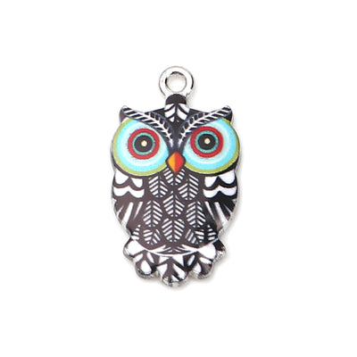 The Bead Store 23x12mm Rhodium Plated Enamelled Owl Charm ~ Multicolour 
