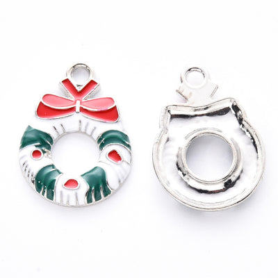 The Bead Store 23x16mm Rhodium Plated Enamelled Christmas Wreath Charm