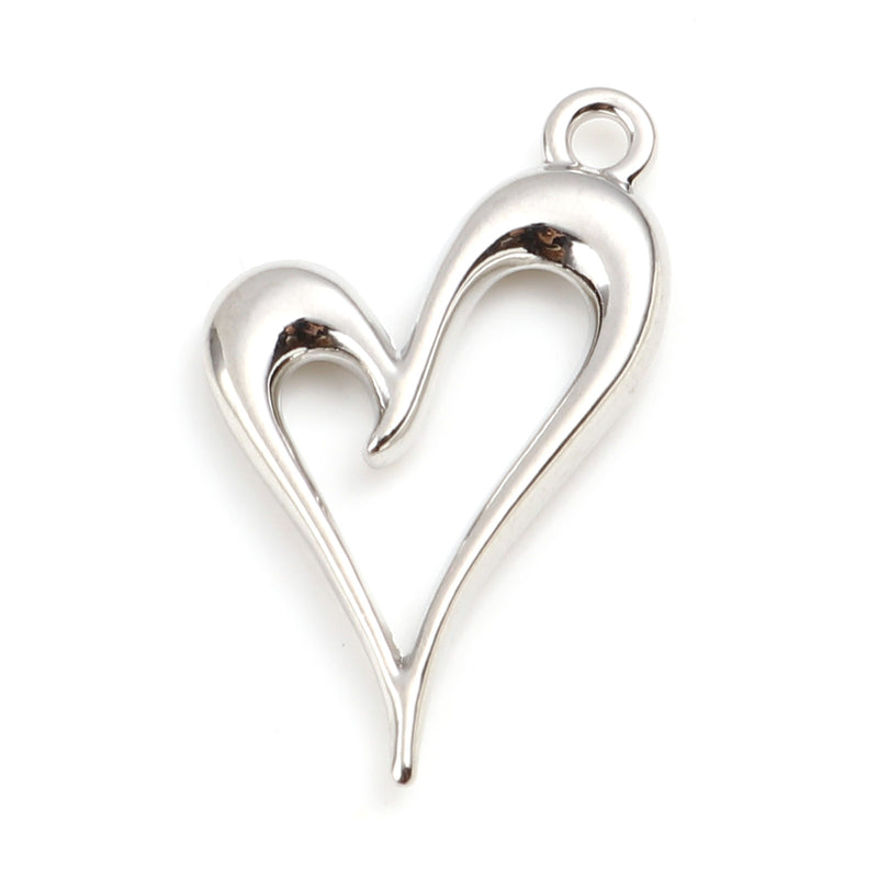 The Bead Store 24x15mm Rhodium Plated Heart Charm / Pendant