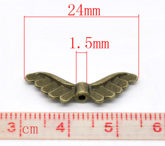 The Bead Store 24x8mm Antique Bronze Plated Angel Wings Beads Pack of 5
