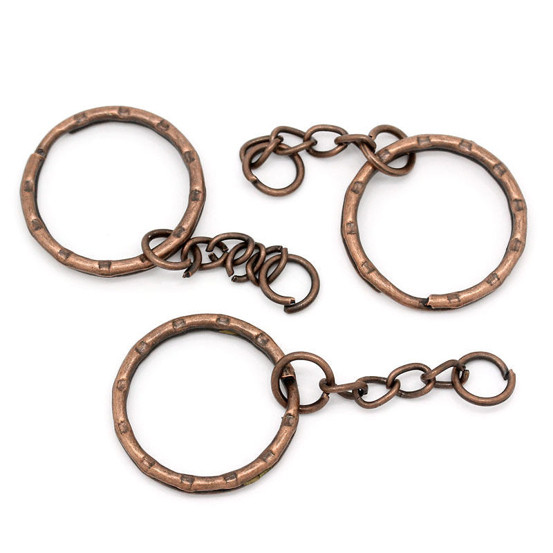 The Bead Store 25mm Antique Copper Split Key Rings with Chain