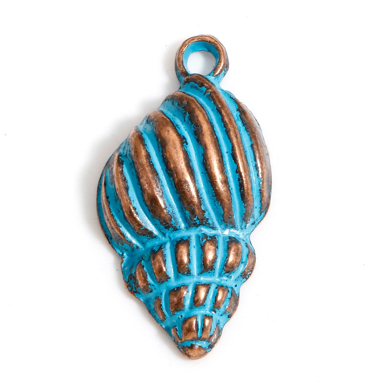 The Bead Store 25mm Antique Copper and Blue Patina Conch Shell Charm