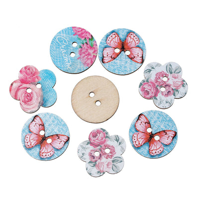 The Bead Store 25mm Spring Themed 2-Hole Wooden Buttons ~ Pack of 6