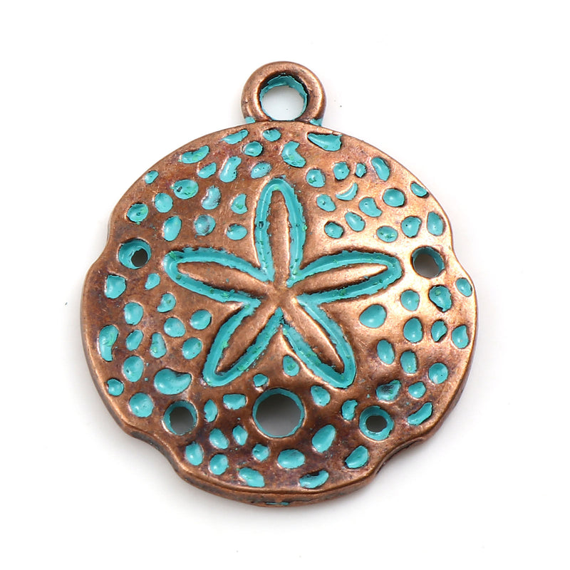 The Bead Store 25x21mm Antique Copper and Blue Patina Sand Dollar Charm