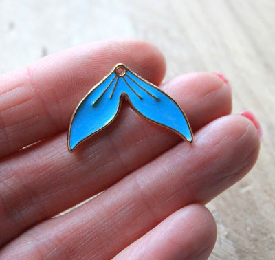 The Bead Store 26x18mm Gold Plated Light Blue Enamel Mermaid Tail Charm